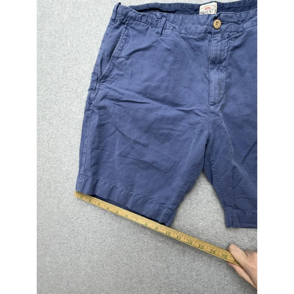 Faherty Shorts Mens 34 Blue Linen Cotton Chino 9 Inseam Lightweight Casual